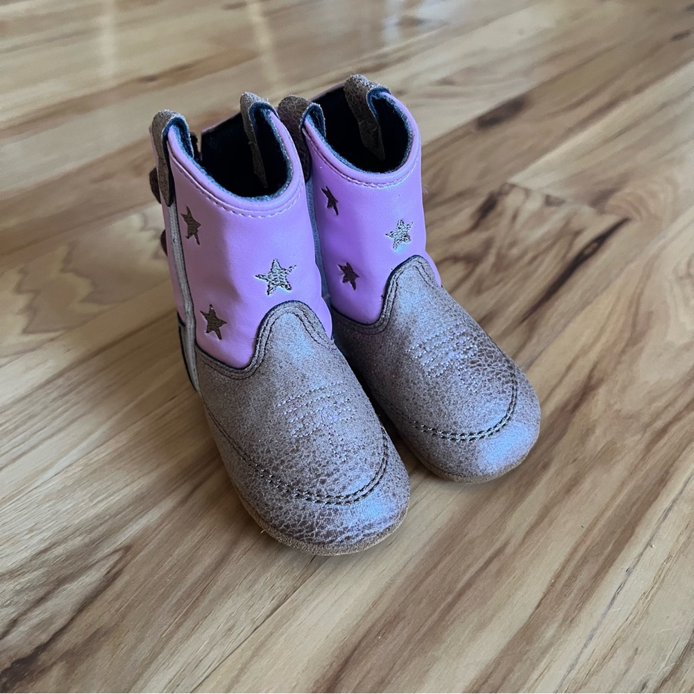 Old West Kids Pink and Tan Star Boots